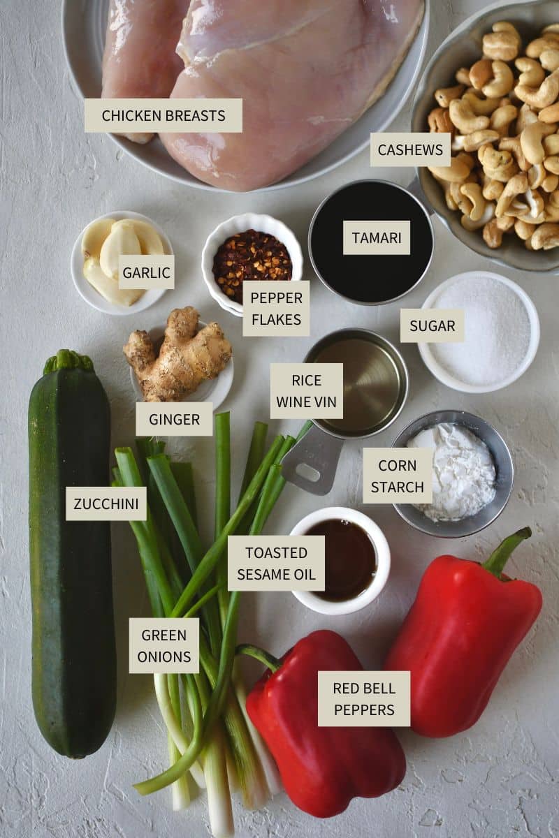 Ingredients needed to make Cashew Chicken.