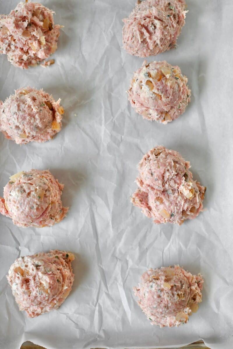 Fully combined meat mixture portioned out before forming into patties.