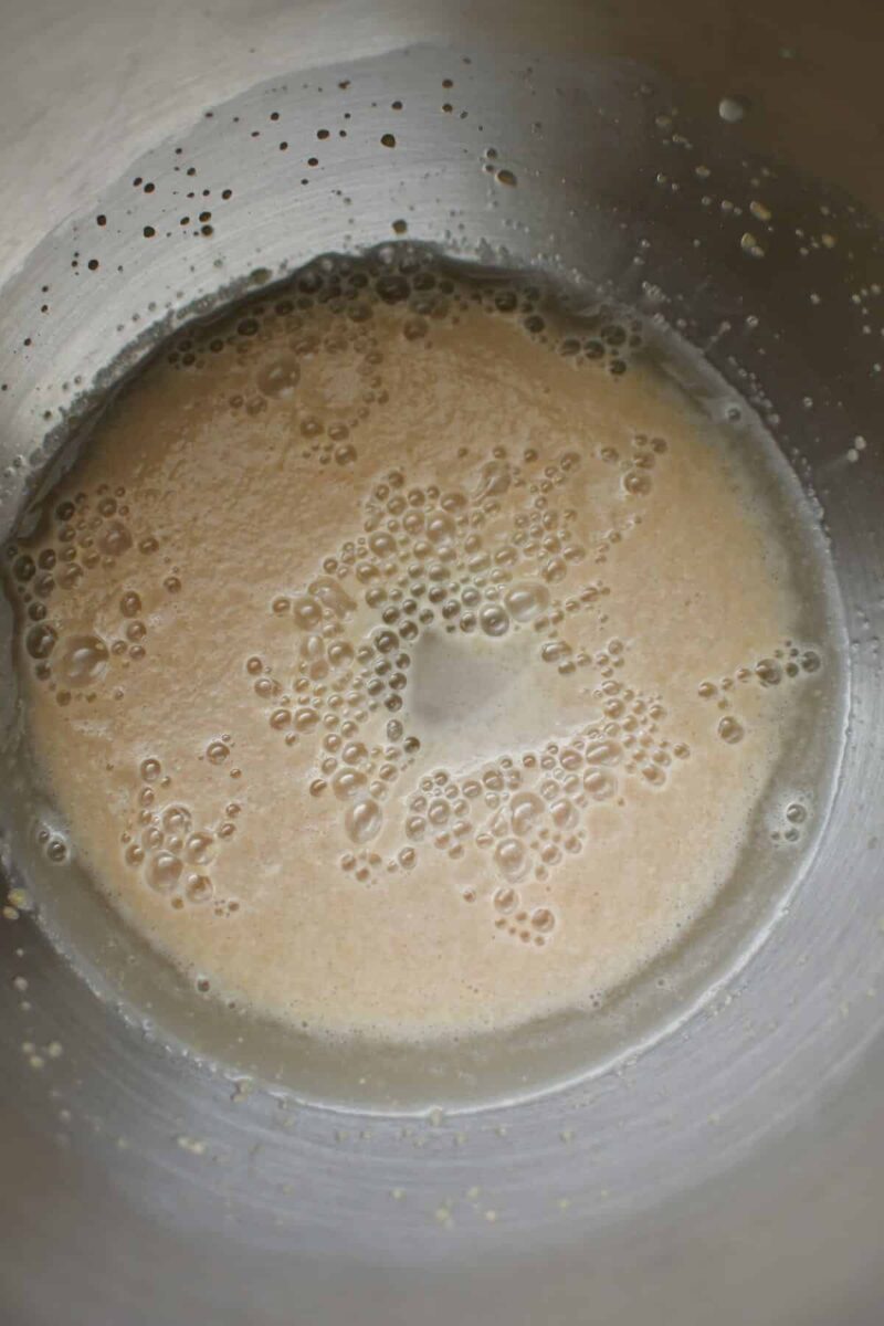 Blooming the yeast and sugar together in warm water, after the bloom.