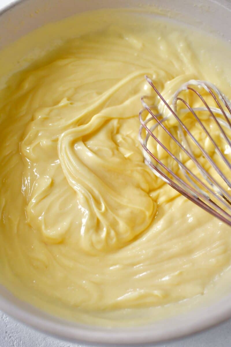 Milk and pudding mix after whisking for 2 minutes.