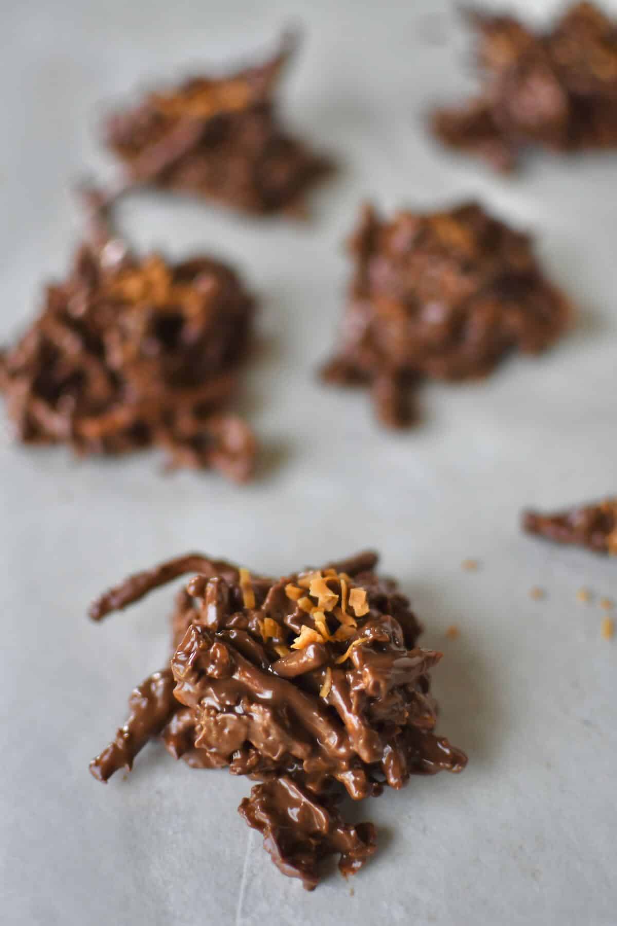 Haystack Cookies drying on a piece of wax paper.