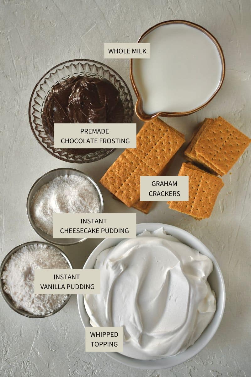 Ingredients needed to make Eclair Cake.
