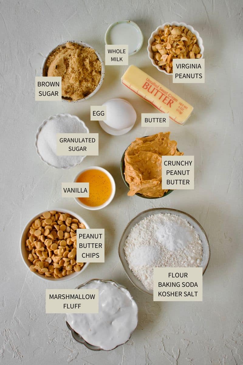 Ingredients needed to make Fluffernutter Cookies.