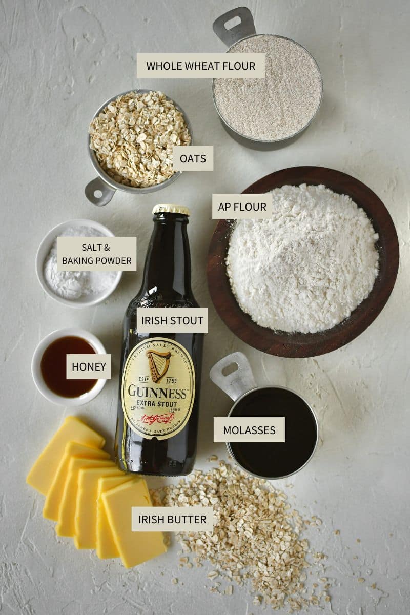 Ingredients needed to make Irish Brown Bread.