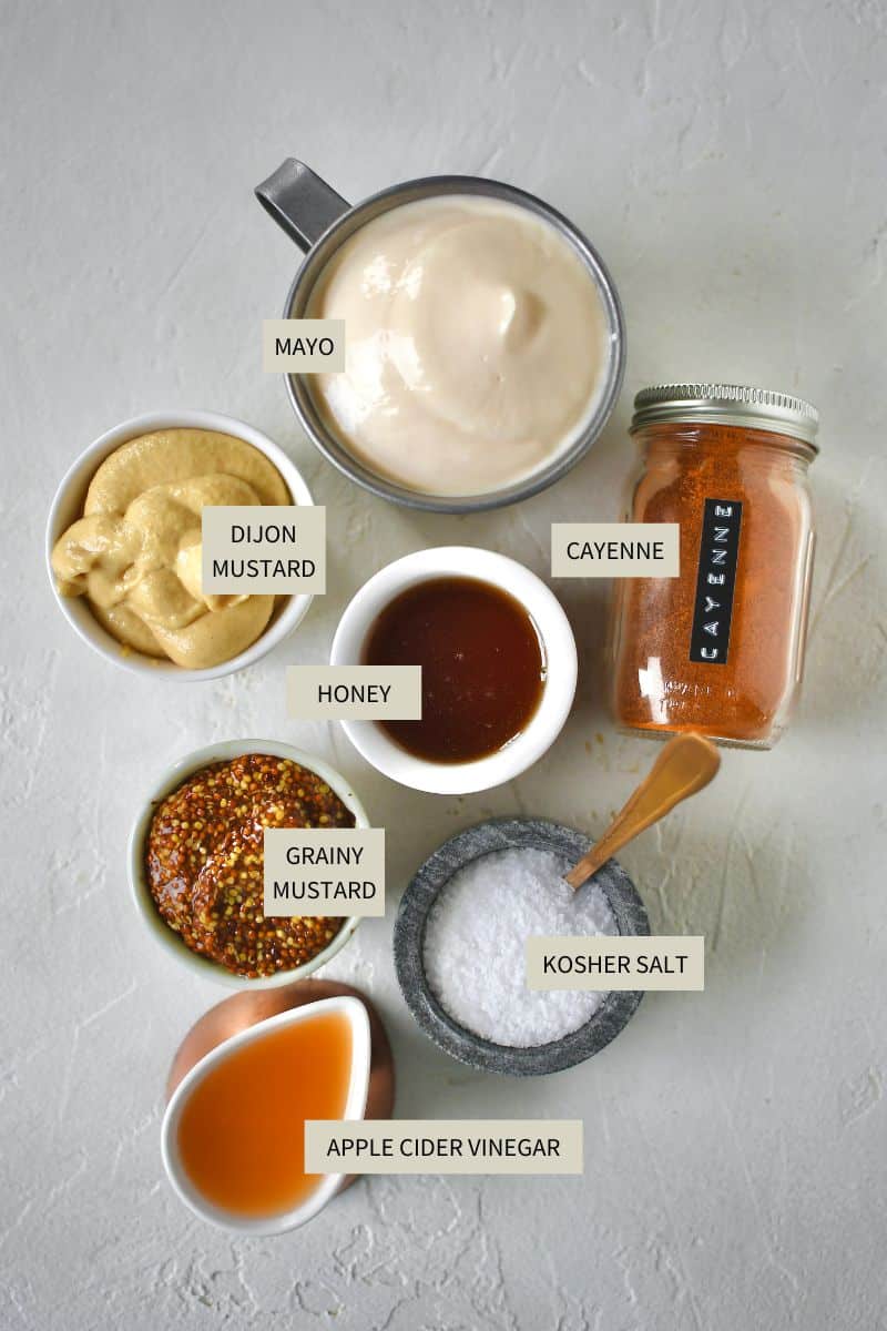 Ingredients needed to make Honey Mustard Dressing.