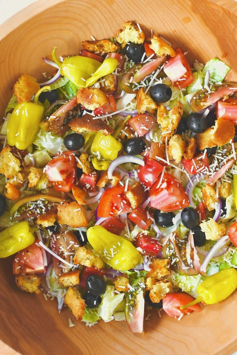 Fully prepped salad before tossing and serving.