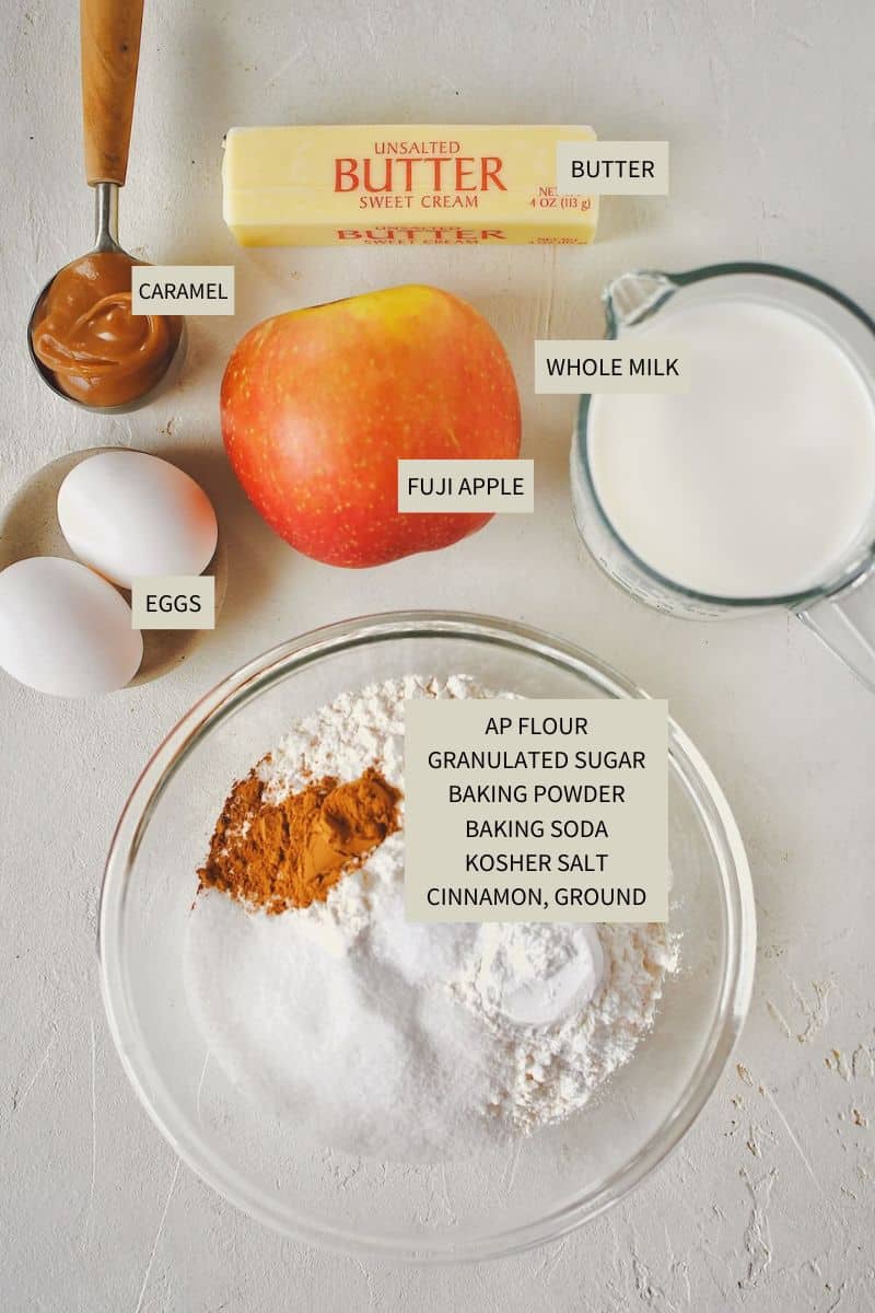 Ingredients needed to make Apple Cinnamon Pancakes.