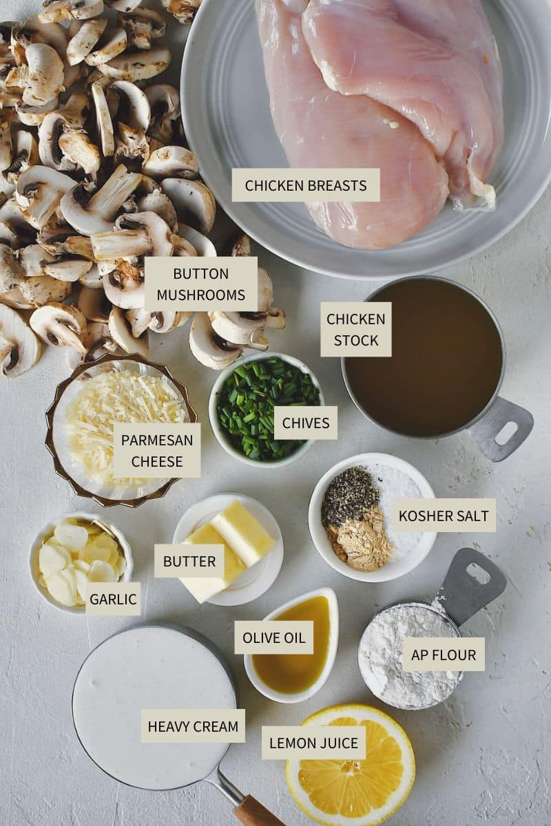 Ingredients needed to make Creamy Mushroom Chicken.