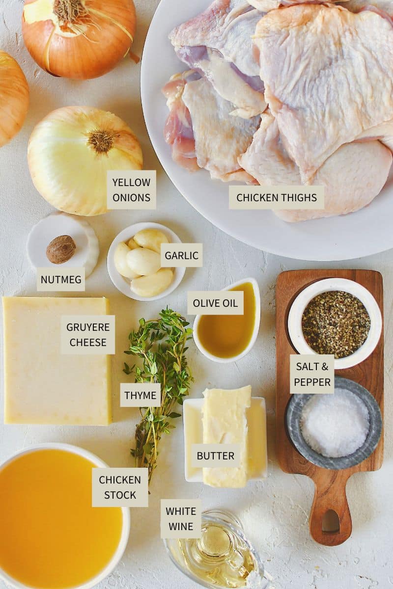 Ingredients needed to make French Onion Chicken.