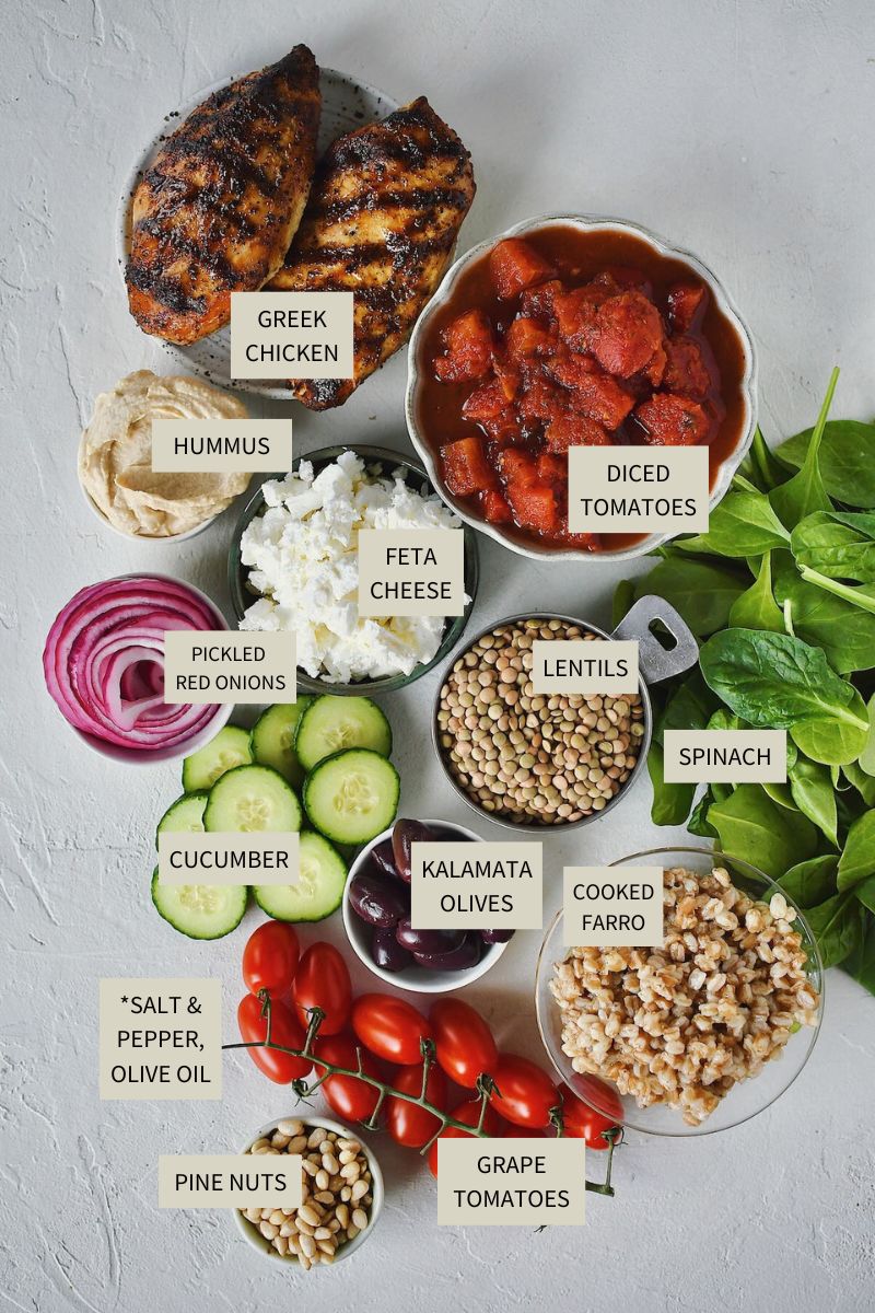 Ingredients needed to make Mediterranean Bowl.