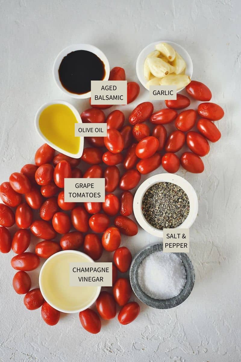 Ingredients needed to make Roasted Tomato Vinaigrette.