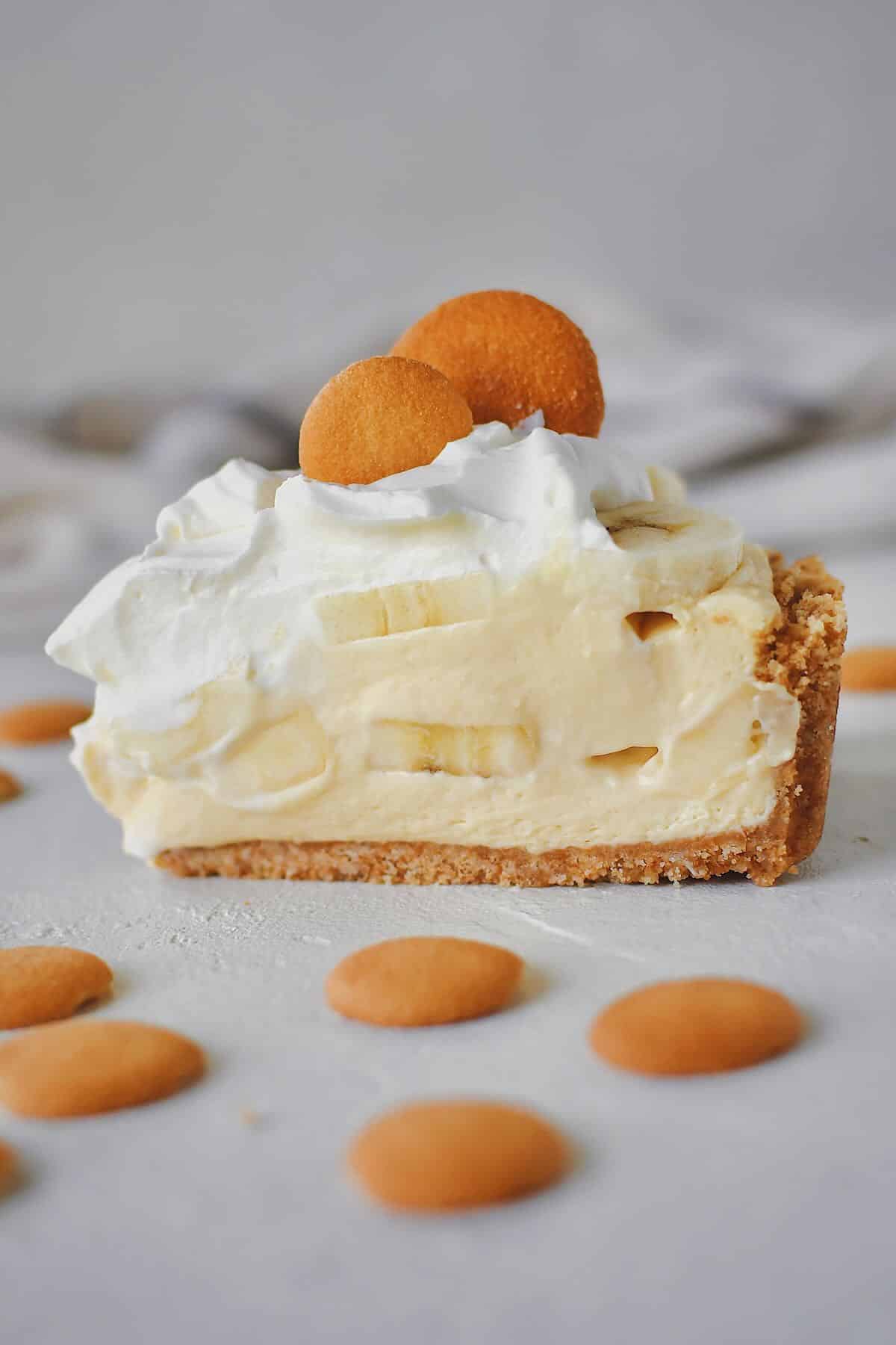 A slice of Banana Pudding Pie just waiting to be eaten.