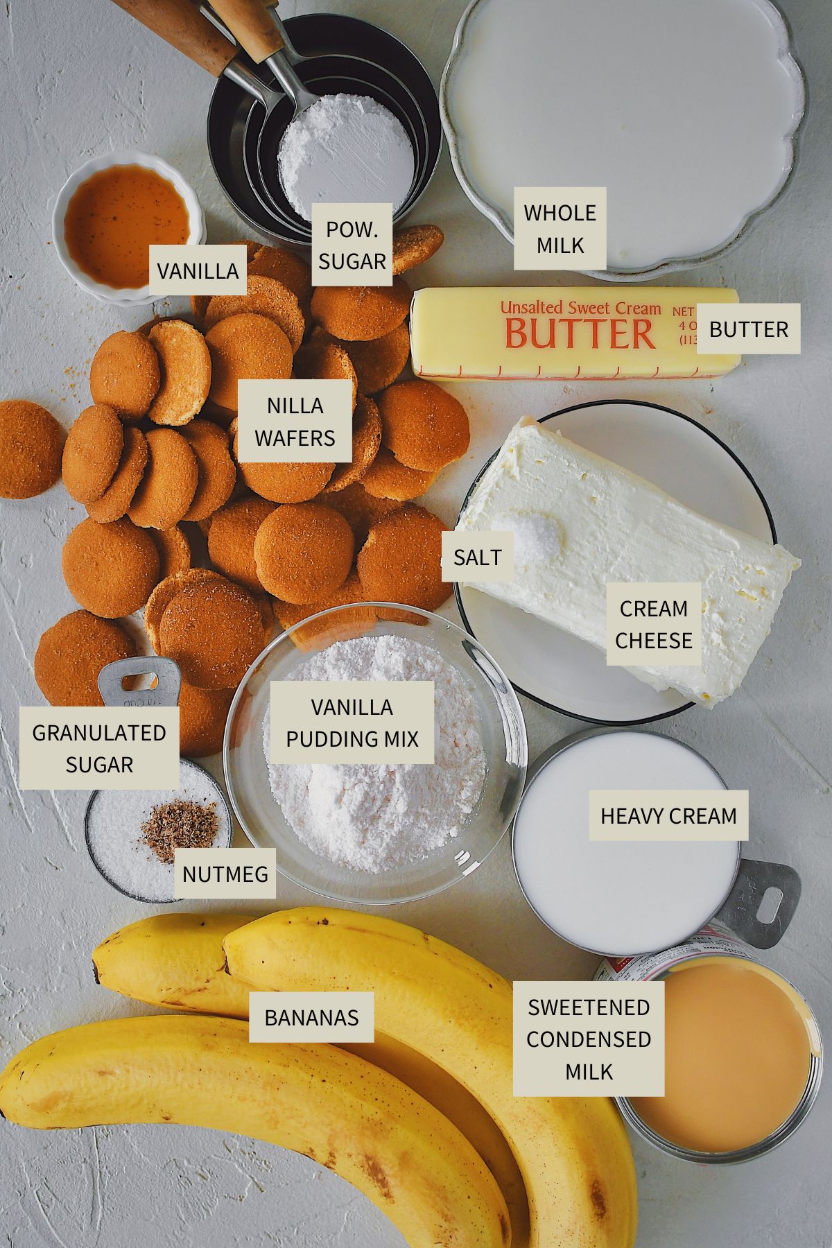 Ingredients needed to make Banana Pudding Pie.
