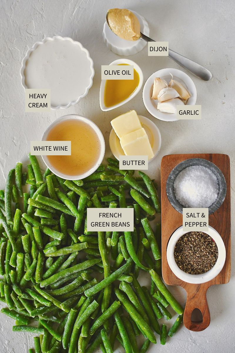 Ingredients needed to make Creamed Green Beans.