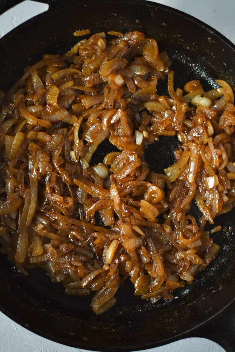 Fully caramelized onions ready to be stuffed into the tenderloin.