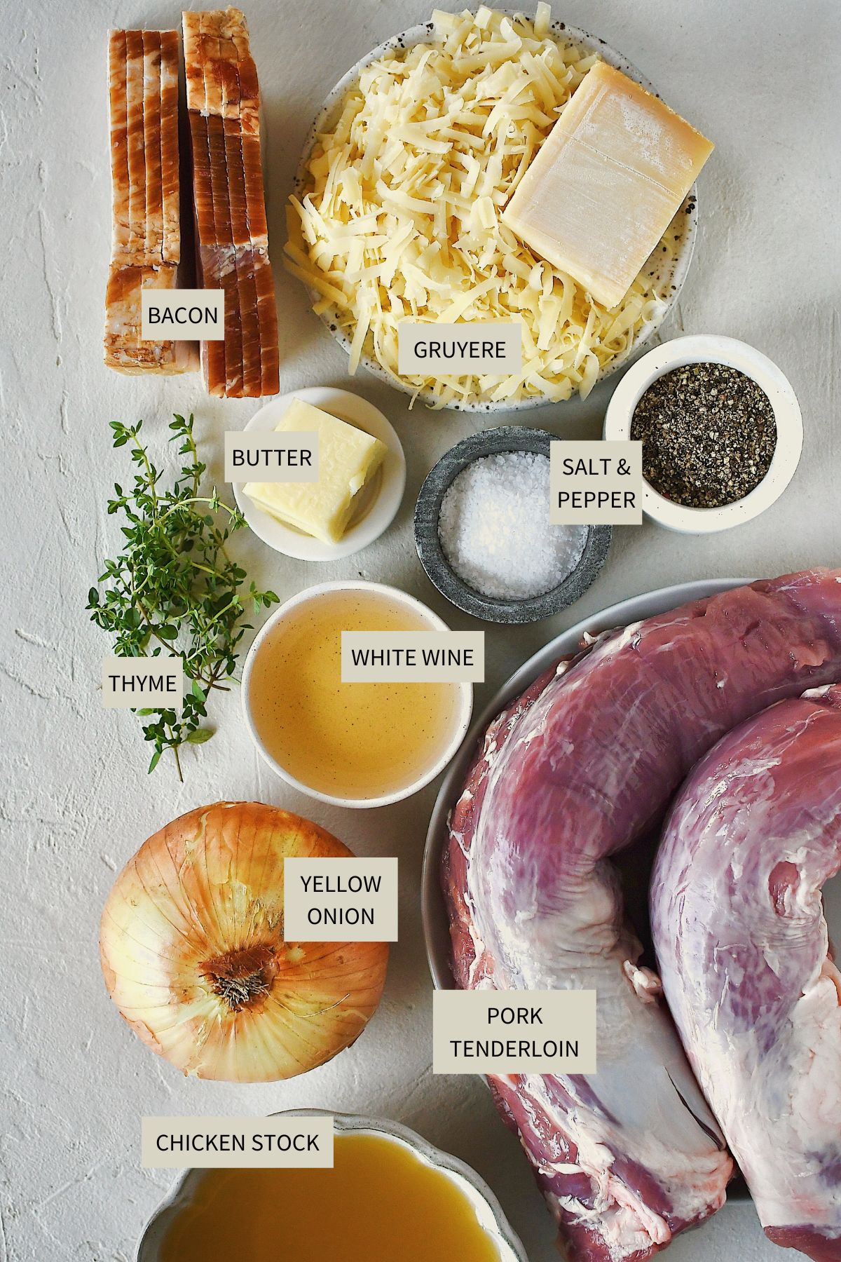 Ingredients needed to make Stuffed Pork Tenderloin.