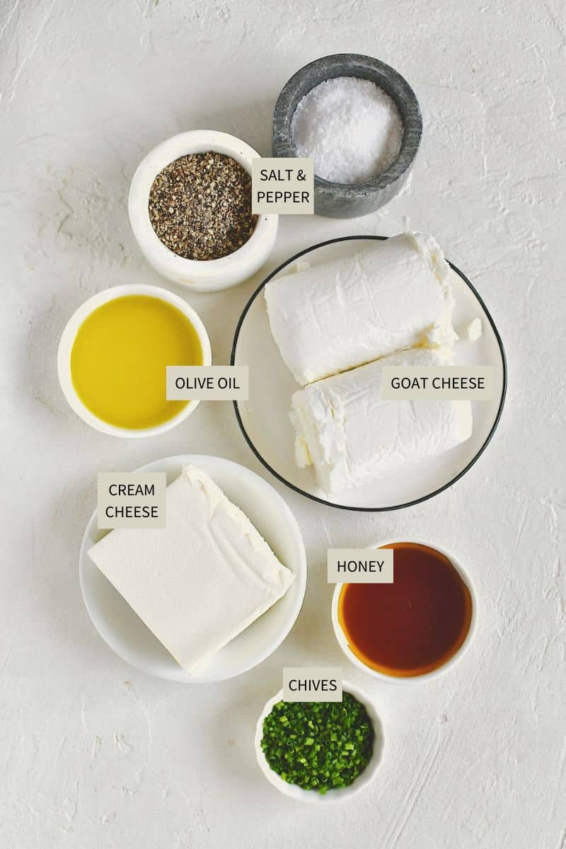 Ingredients needed to make Whipped Goat Cheese.