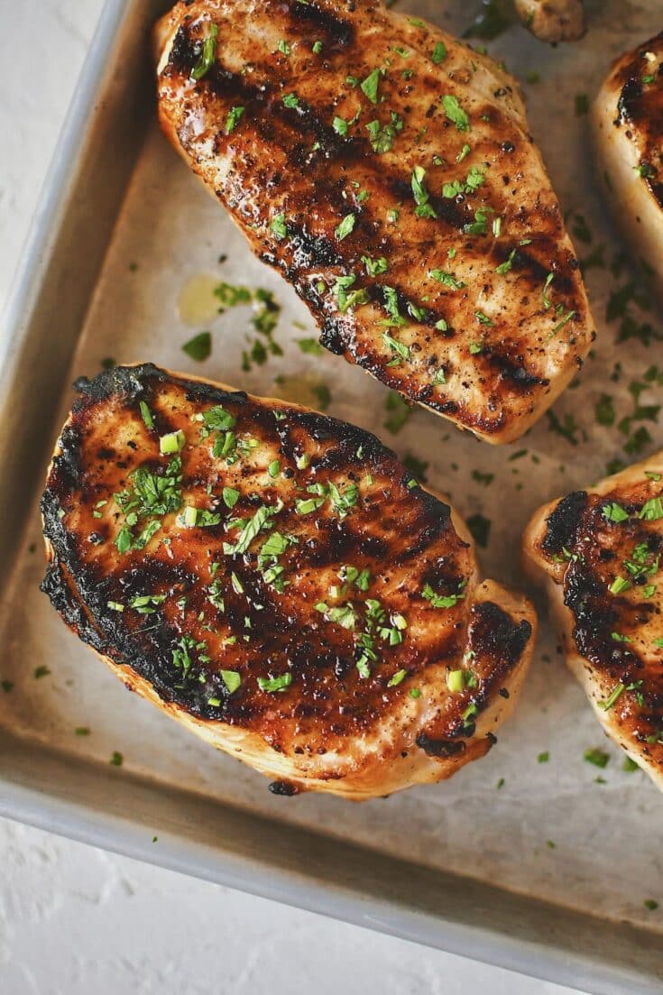 Brined Pork Chops just off the grill, ready to eat.