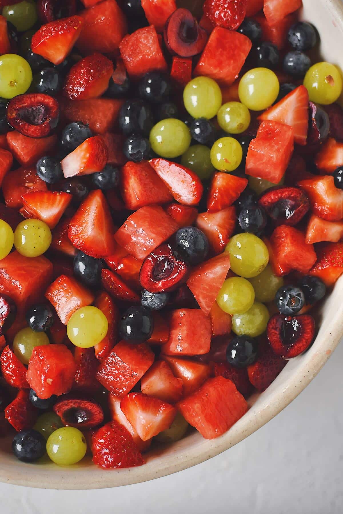 Summer Fruit Salad all tossed together and ready to eat.