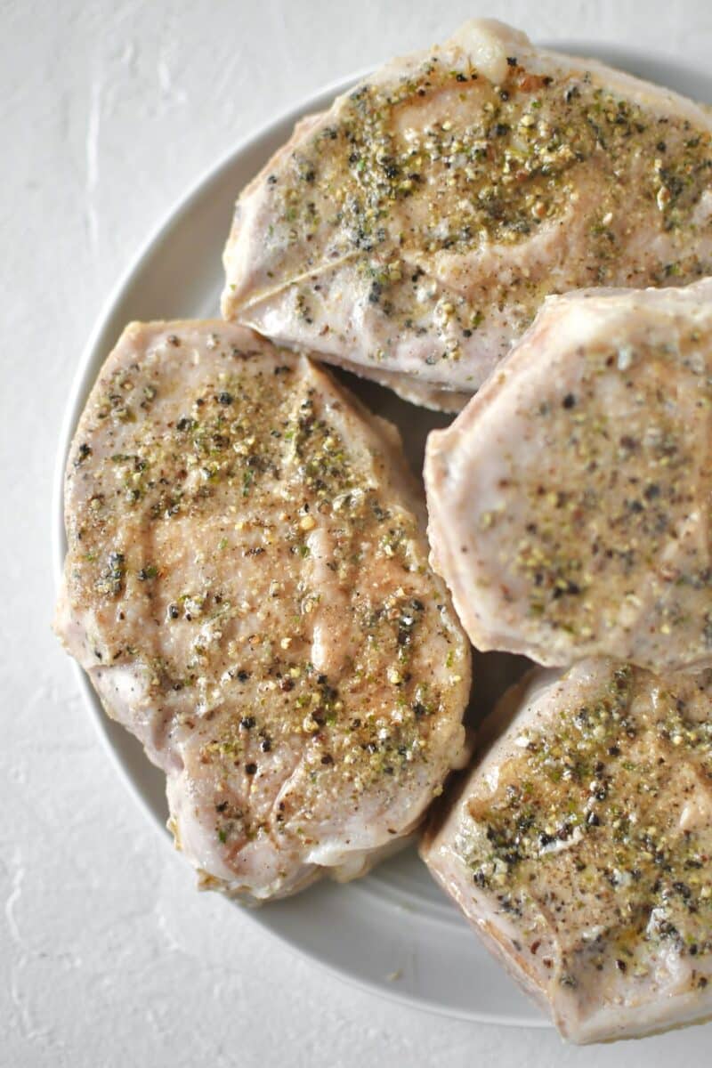 Pork chops removed from the sealed bags after cooking in the sous vide.