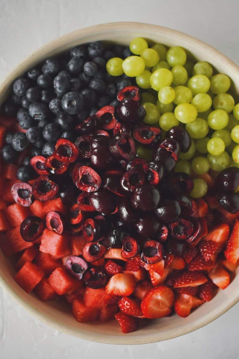 All ingredients in a large bowl before tossing.