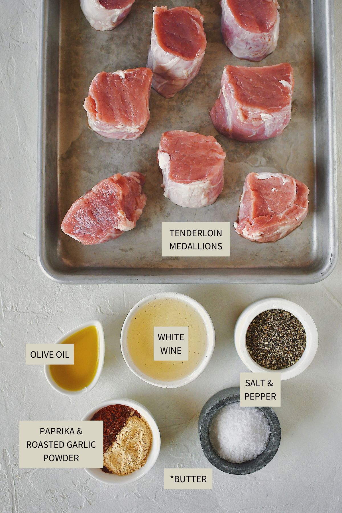 Ingredients needed to make Pork Tenderloin Medallions.