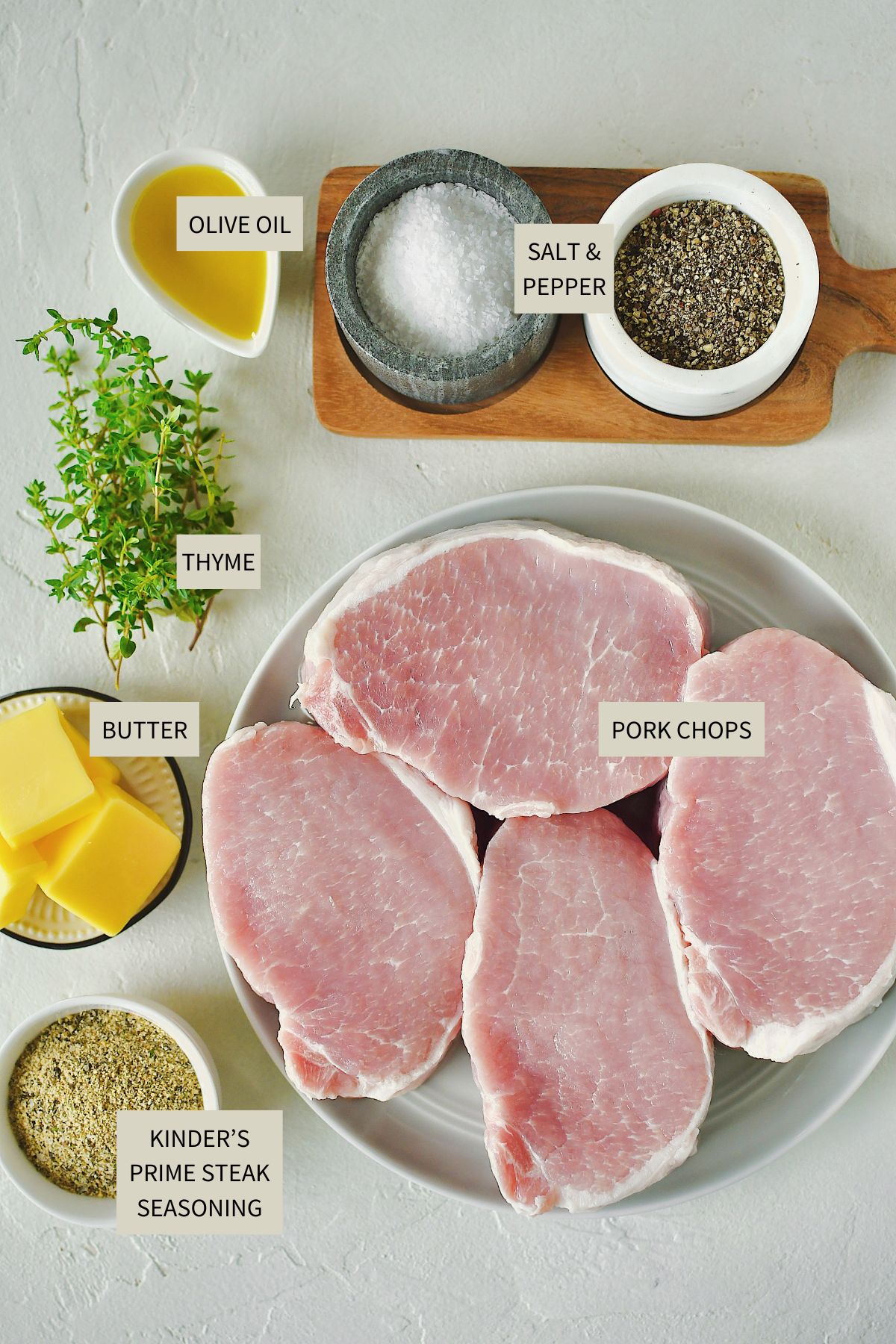 Ingredients needed to make Sous Vide Pork Chops.
