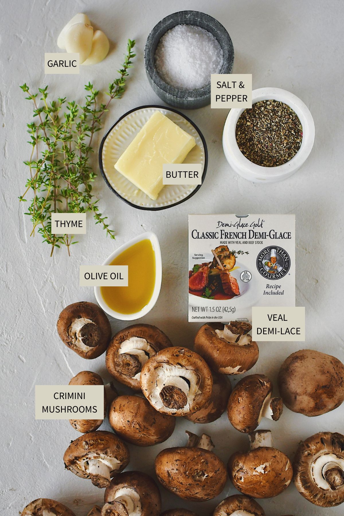 Ingredients needed to make Steakhouse Mushrooms.