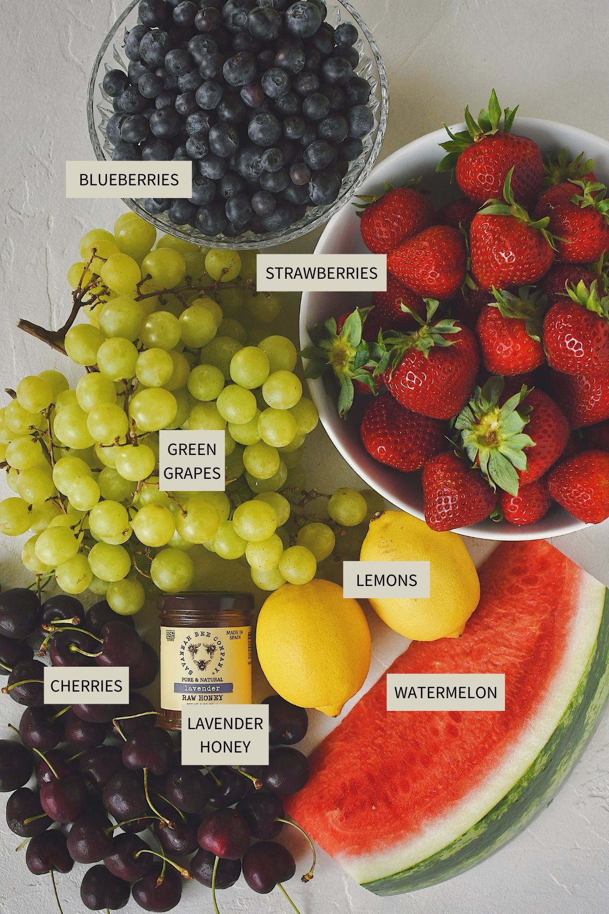 Ingredients needed to make Summer Fruit Salad.