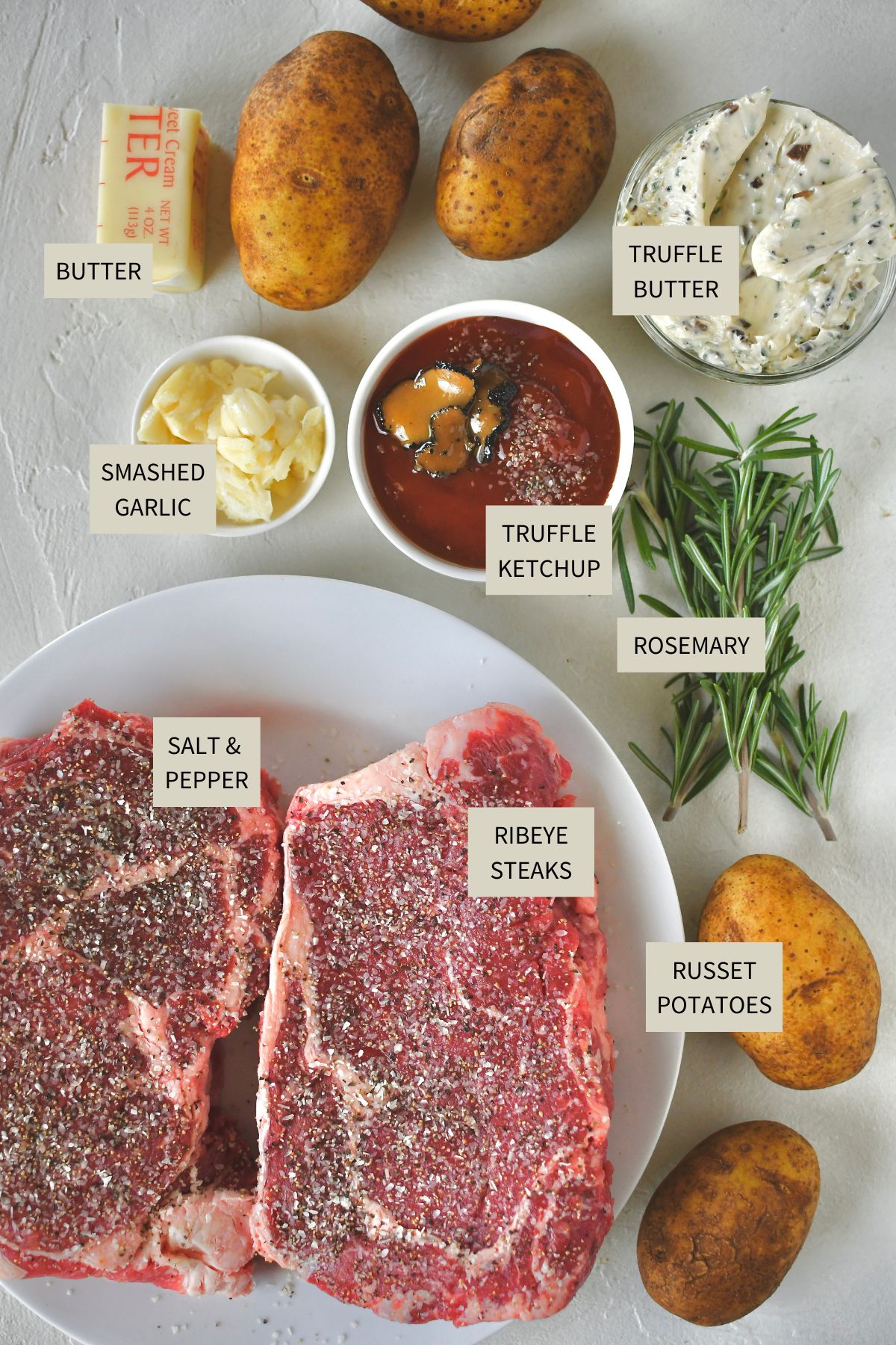 Ingredients needed to make Steak Frites.