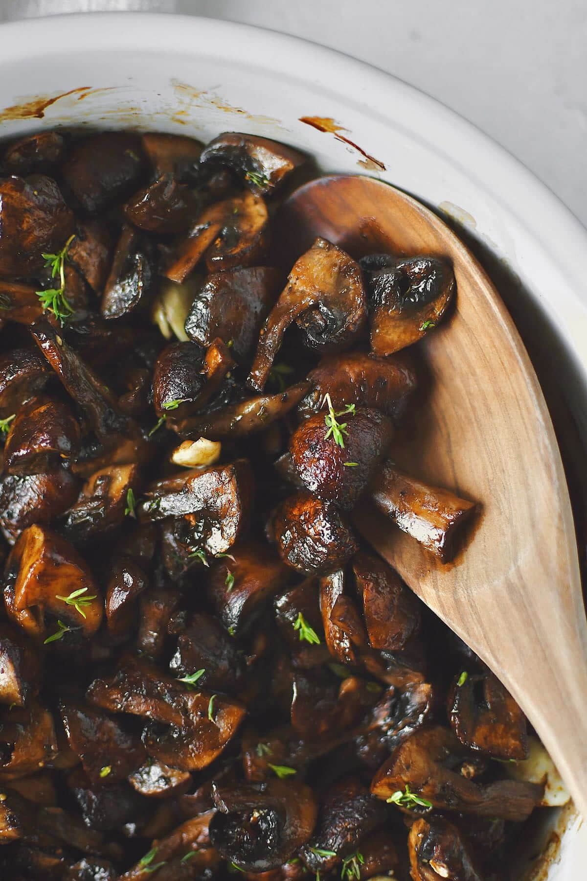 Roasted Mushrooms after roasting and tossing with aged balsamic vinegar.