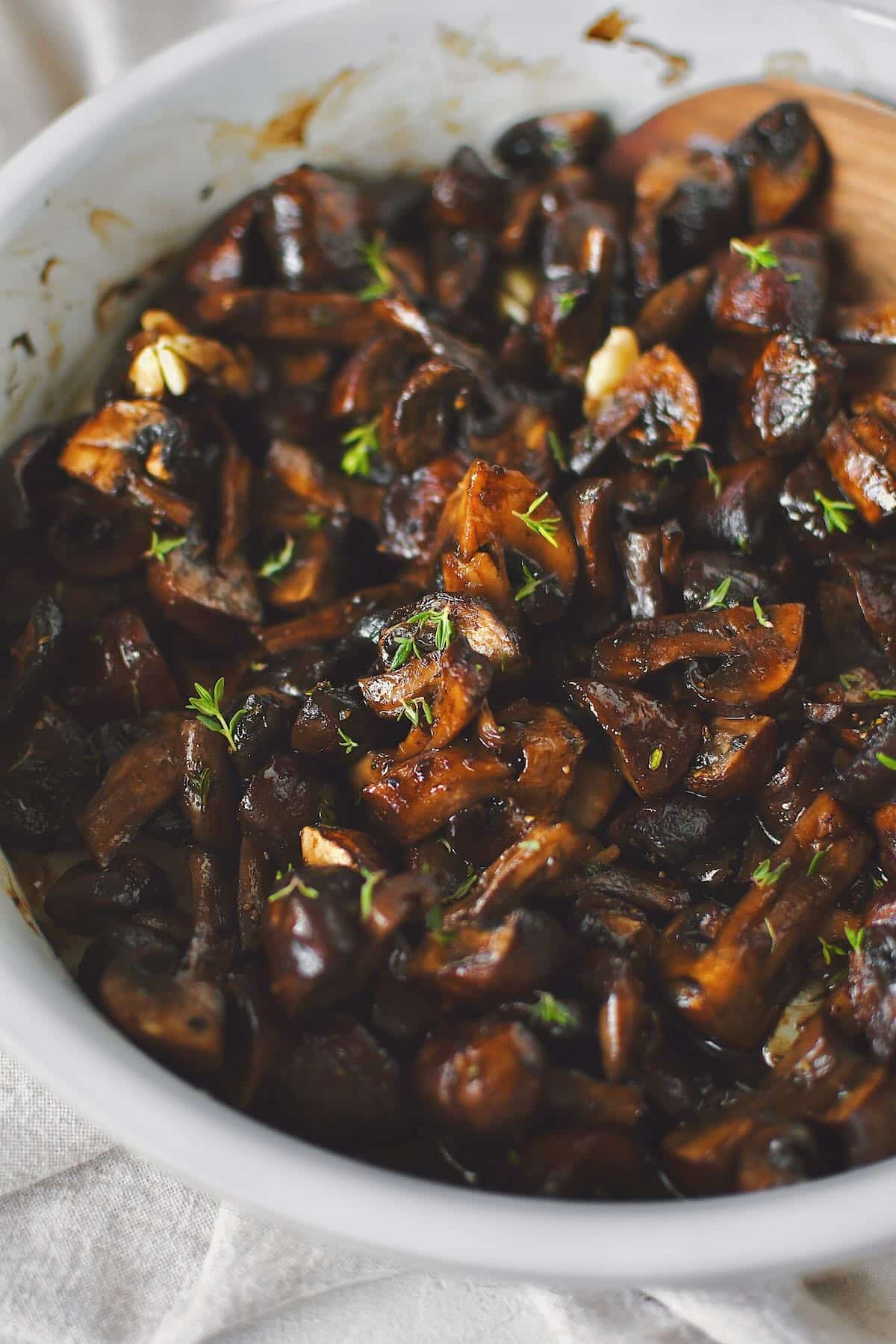 Roasted Mushrooms after roasting and tossing with aged balsamic vinegar.