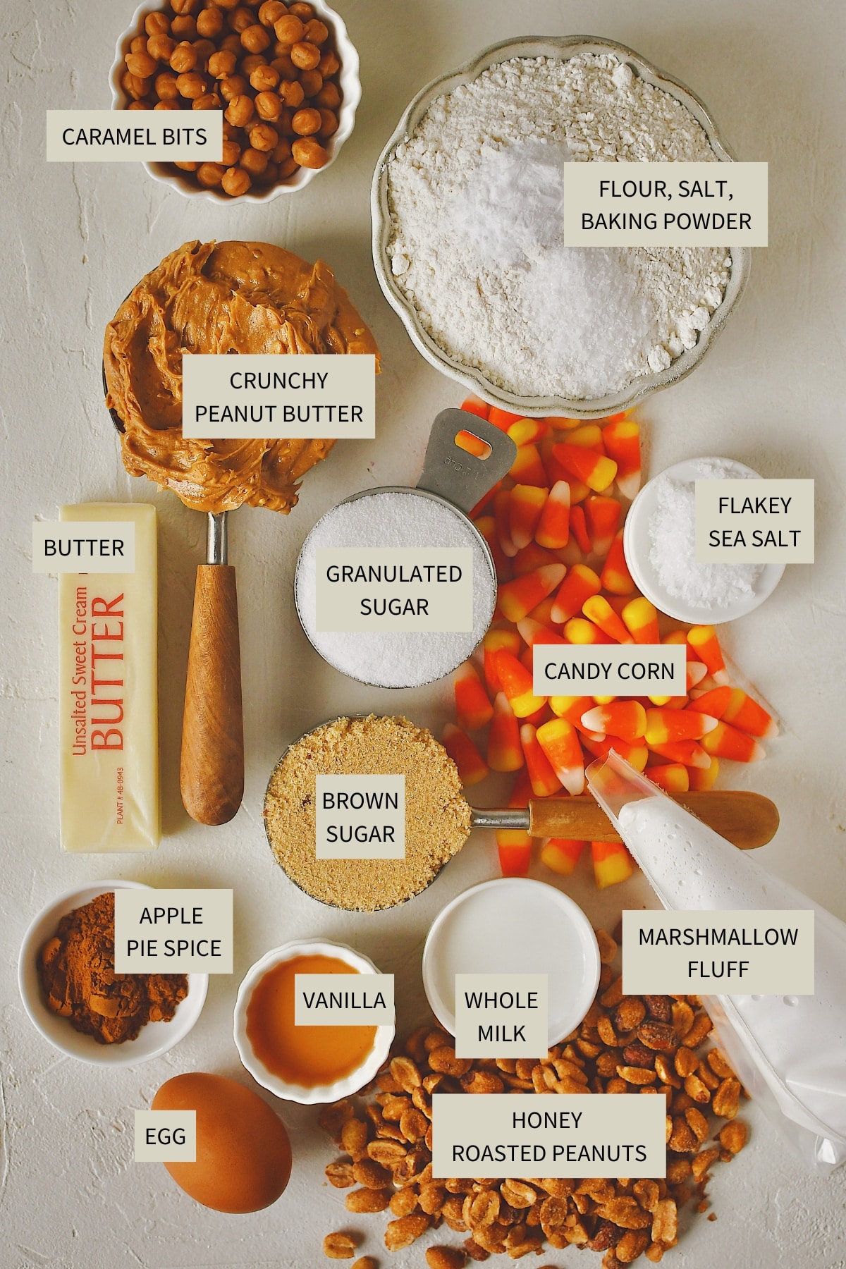 Ingredients needed to make Candy Corn Cookies.