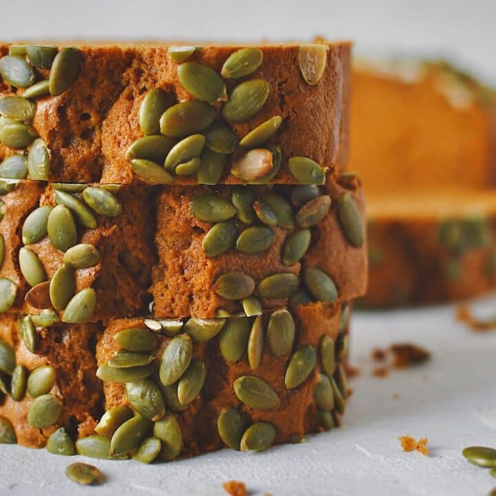Sliced Pumpkin Spice Bread ready to be eaten.