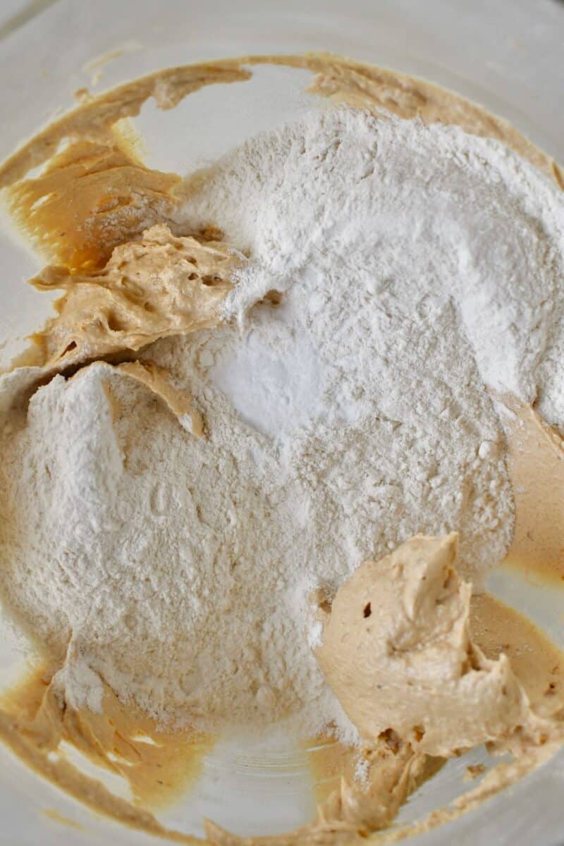 Dry ingredients added to the bowl before mixing into the wet.