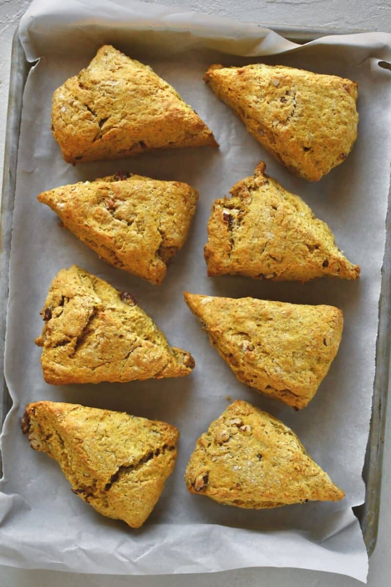 Pumpkin Scones just out of the oven, cooling before glazing.