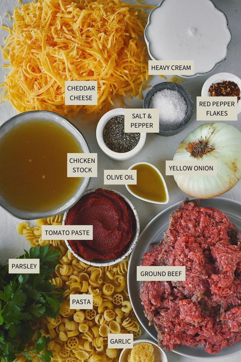 Ingredients needed to make Homemade Hamburger Helper.