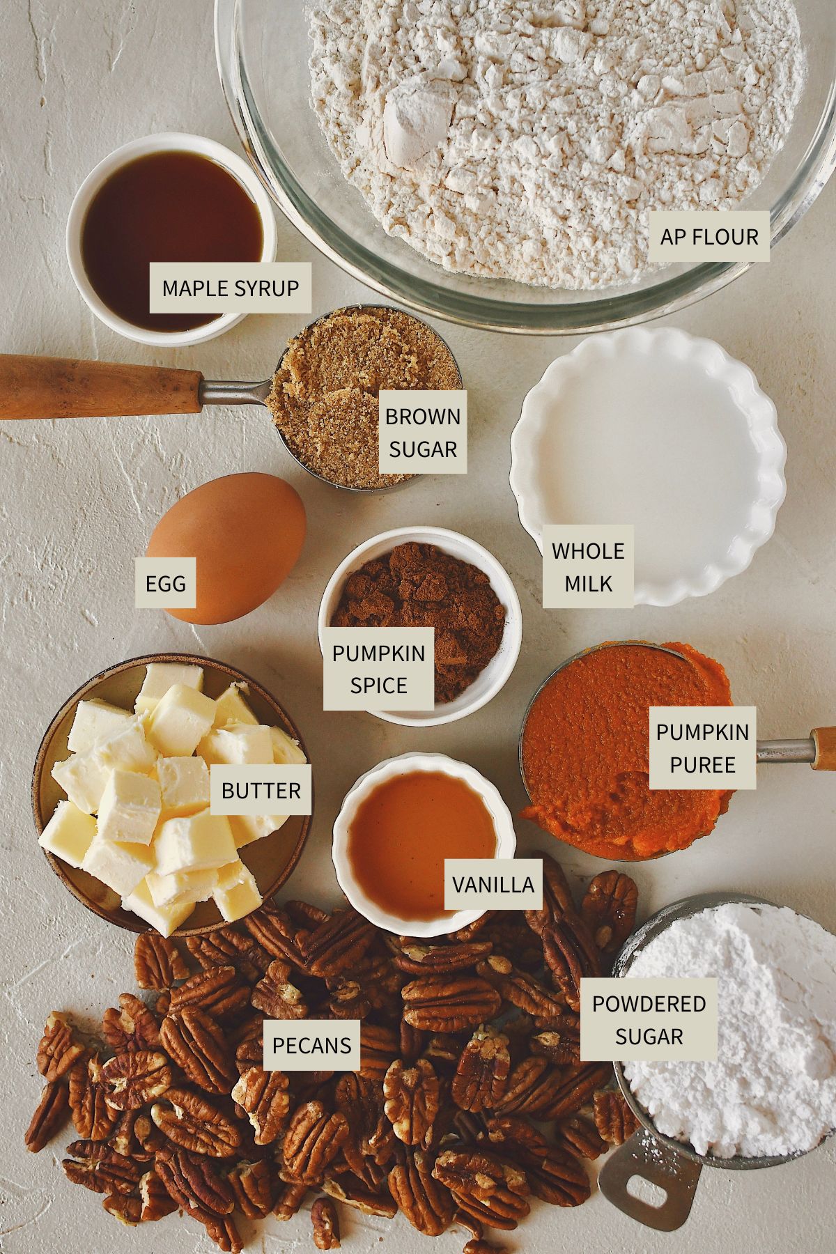 Ingredients needed to make Pumpkin Scones.