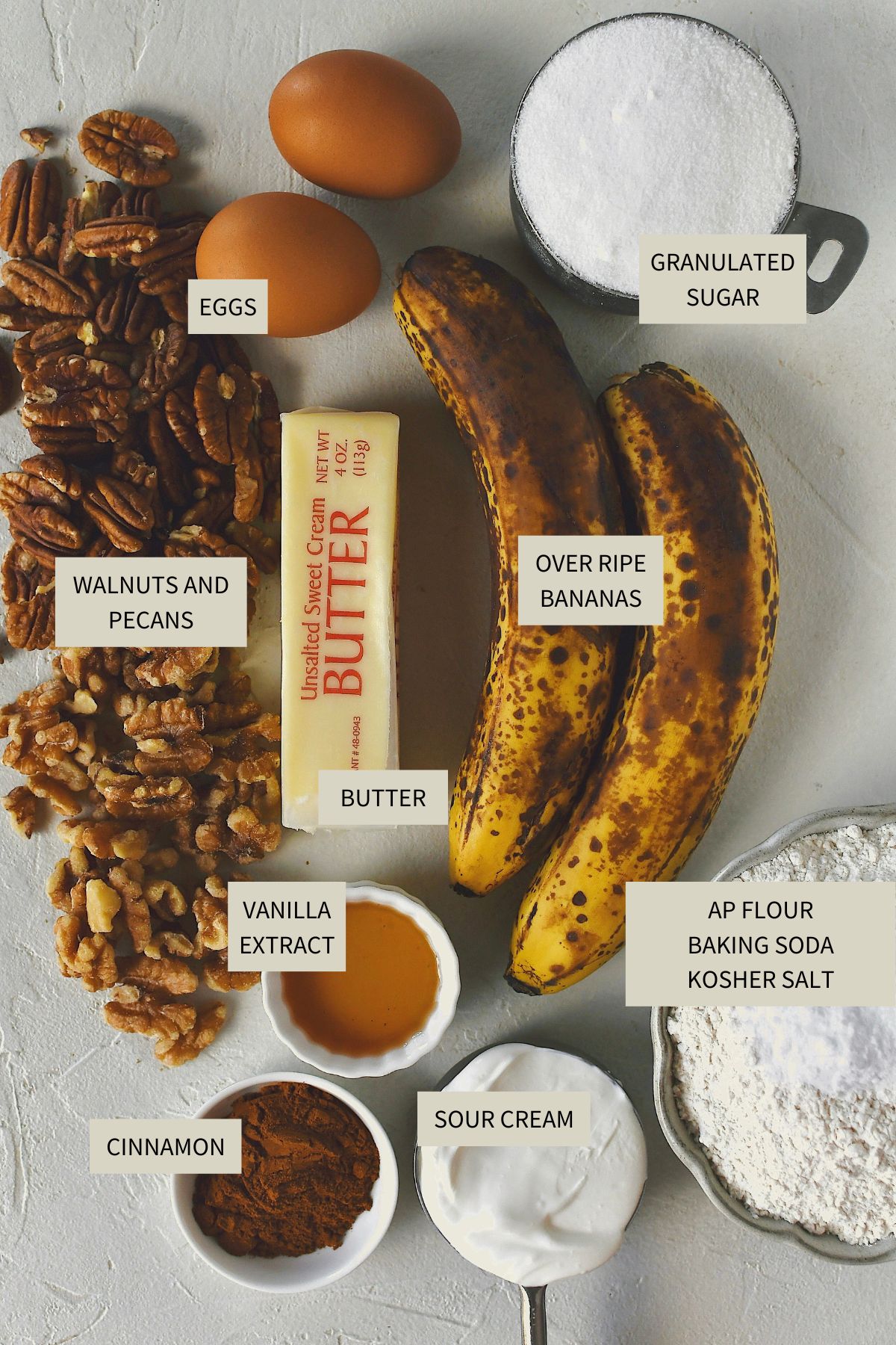 Ingredients needed to make Starbucks Banana Bread Recipe.
