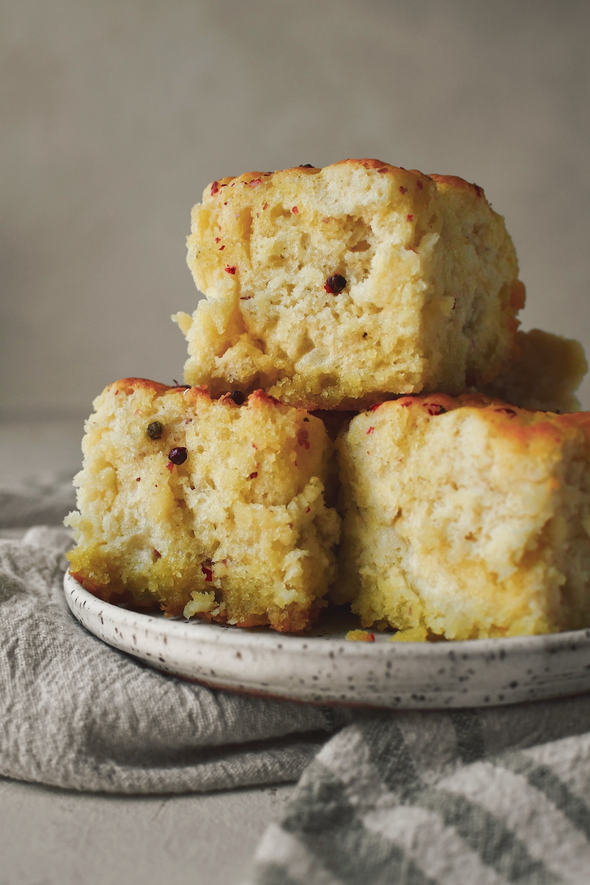 Cooked Olive Oil Swim Biscuits on a plate, after baking and cut, then placed on a plate.