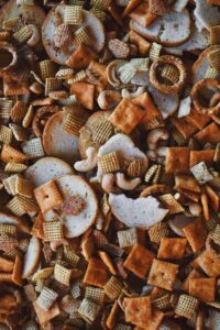 Close up shot of Kendell's Version of Chex Mix