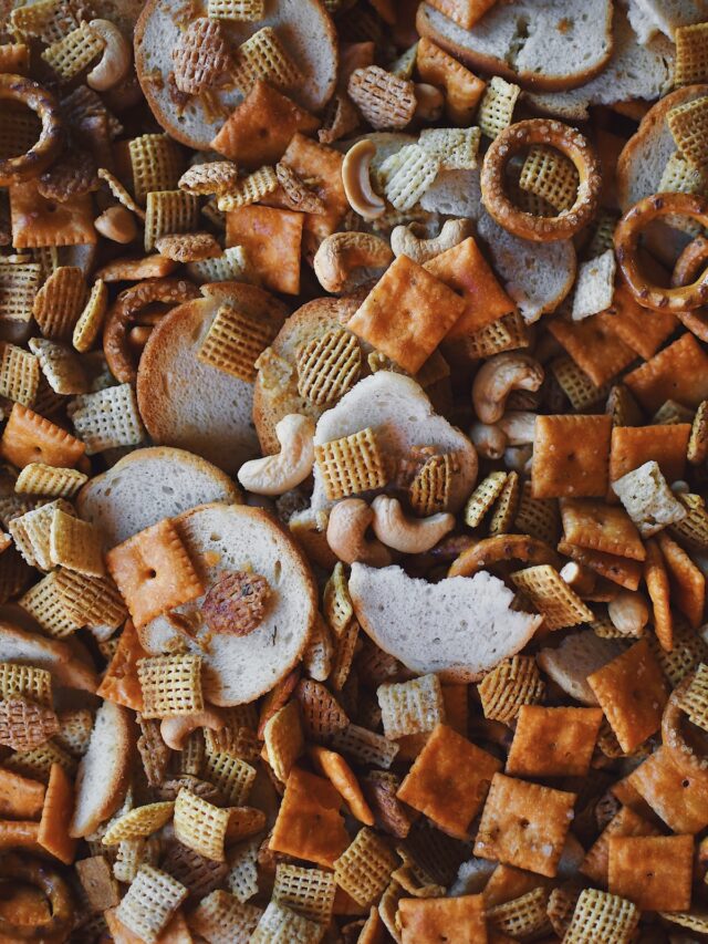 Close up shot of Kendell's Version of Chex Mix